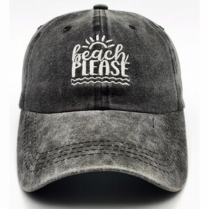 Gray 'Beach Please' Embroidered Cap